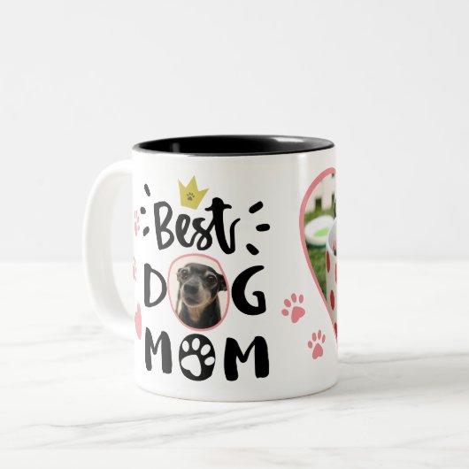 犬最高の母タイポグラフィかわいい手のハートペットの写真 ツートーンマグカップ (正面左)