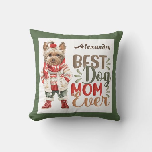 犬最高の母マエバーウォーター色ヨークシャーテリアグリーンカスタム クッション (正面)
