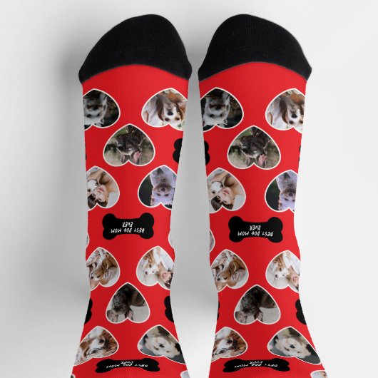 犬最高の母16ハート型ペットフォトコラージュ ソックス (上部)