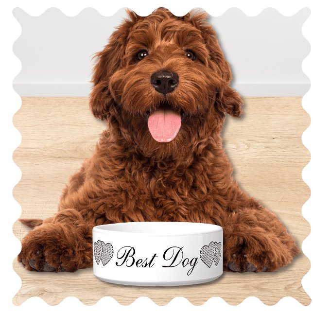 犬最高の結婚丼 ボウル (Best Dog of Honor Wedding Day Reception Pet Bowl. Cute Modern White with Elegant Script. )