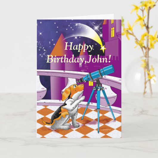 犬望遠鏡 カード (黄色い花)