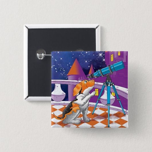 犬望遠鏡 缶バッジ (正面&裏面)