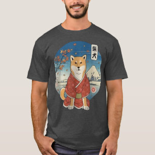 犬柴犬侍浮世絵侍ドッグ秋田サム Tシャツ