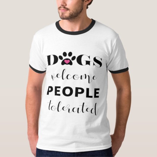 犬歓迎カリグラフィーサイン Tシャツ (正面)