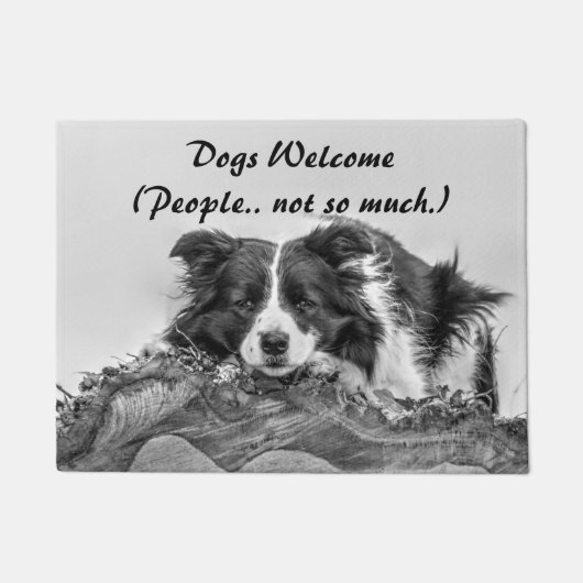 犬歓迎 面白い名言 ボーダーコリー ドアマット (正面)
