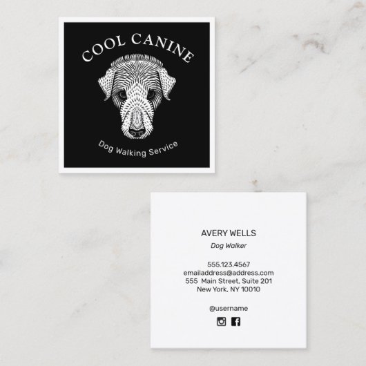 犬歩くウォーカークール白黒名刺 スクエア名刺 (正面/裏面)