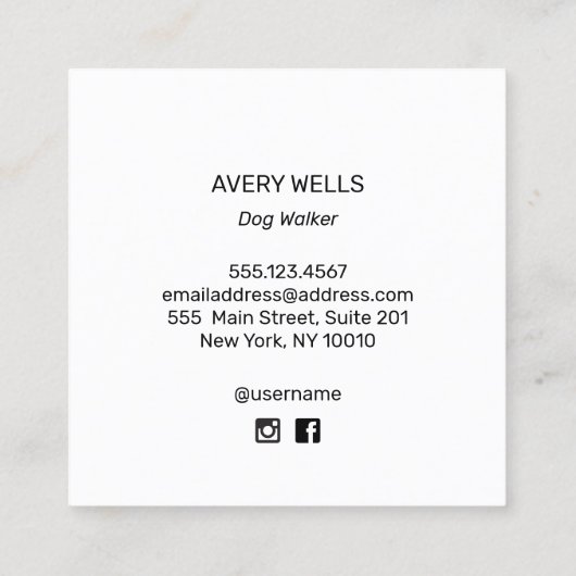 犬歩くウォーカークール白黒名刺 スクエア名刺 (裏面)
