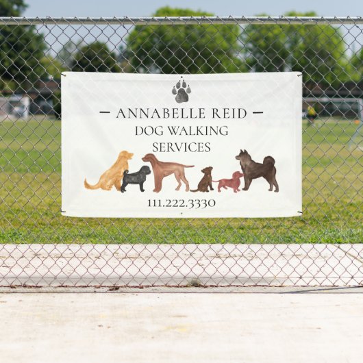 犬歩くペットシッターのサービスウォーターカラープロモーション 横断幕 (インサイチュ)