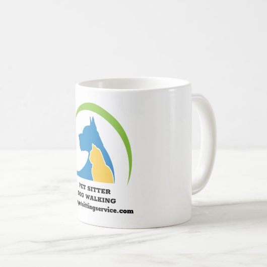 犬歩くペットシッター動物サービスロゴ コーヒーマグカップ (正面右)