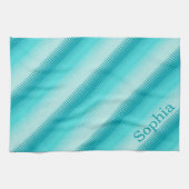 犬歯アクアティール（緑がかった色）ブルーグリーンパターン名前をカスタムする キッチンタオル (横)