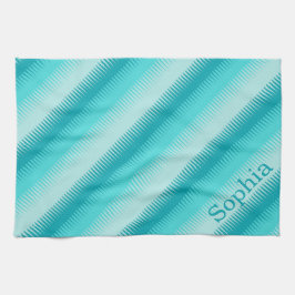 犬歯アクアティール(緑がかった色)ブルーグリーンパターン名前をカスタムする キッチンタオル