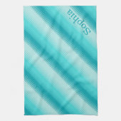 犬歯アクアティール（緑がかった色）ブルーグリーンパターン名前をカスタムする キッチンタオル (縦)