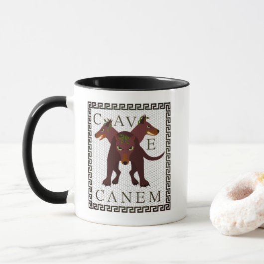 「犬注意"「Cave Canem」ギリシャローマンイメージ マグカップ (ドーナツ)
