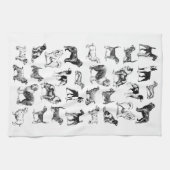 犬派のヴィンテージブラック&ホワイト種々種 キッチンタオル (横)