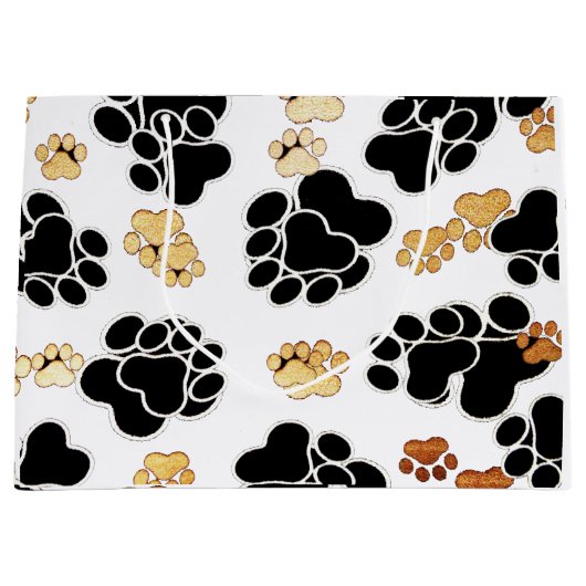 犬犬の足のプリントの白を黒くし、日焼けさせて下さい ラージペーパーバッグ (正面)