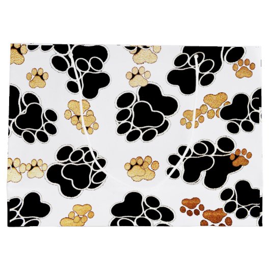 犬犬の足のプリントの白を黒くし、日焼けさせて下さい ラージペーパーバッグ (裏面)