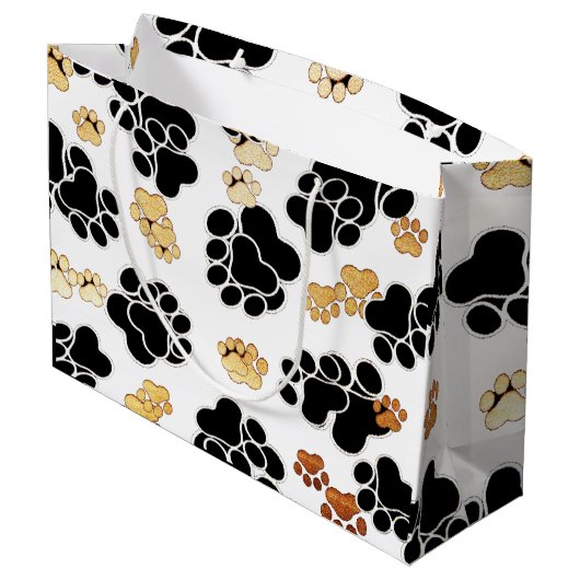 犬犬の足のプリントの白を黒くし、日焼けさせて下さい ラージペーパーバッグ (裏面アングル)