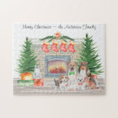 犬猫が子猫に暖炉クリスマス ジグソーパズル (横)