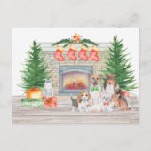 犬猫たちが可愛いクリスマス暖炉で子猫を産む シーズンポストカード (正面)