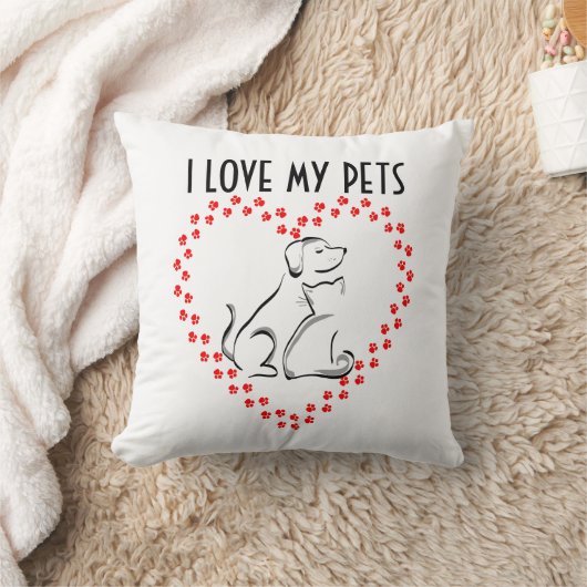 犬猫のポープリントハート枕 クッション (ブランケット)