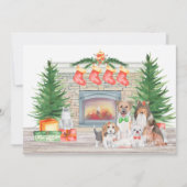 犬猫の子猫の暖炉クリスマスホリ シーズンカード (正面)