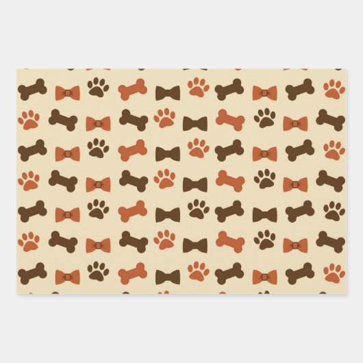 犬猫の手とリボンの柄 ラッピングペーパーシート (正面)