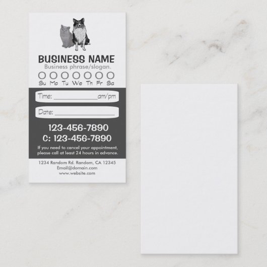 犬猫の獣医のアポイントメントカード 予約カード (正面/裏面)