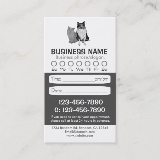 犬猫の獣医のアポイントメントカード 予約カード (正面)