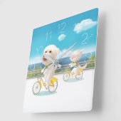 犬猫乗り自転車 スクエア壁時計 (傾斜)