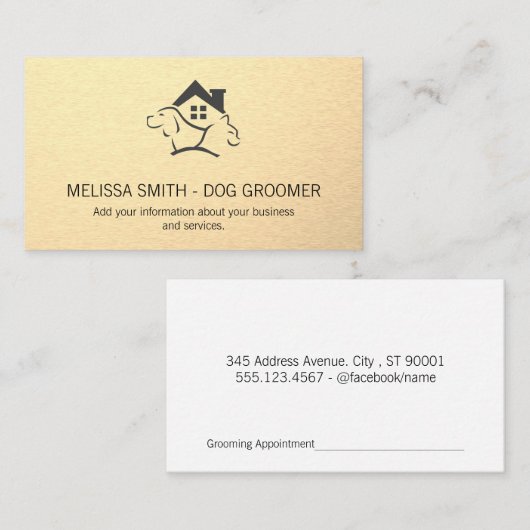 犬猫動物 |メタリックお洒落 予約カード (正面/裏面)