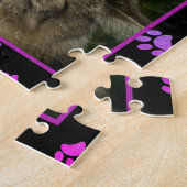 犬猫桃色の青い前足でペットの写真をプリント ジグソーパズル (側面)