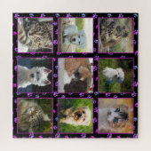 犬猫桃色の青い前足でペットの写真をプリント ジグソーパズル (横)