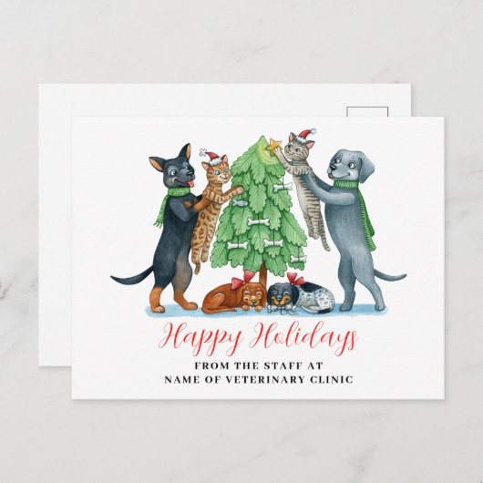 犬猫獣医クリニックのクリスマス シーズンポストカード (正面/裏面)