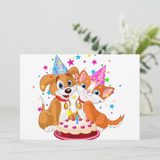 犬猫誕生祝い 招待状 (スタンド正面)