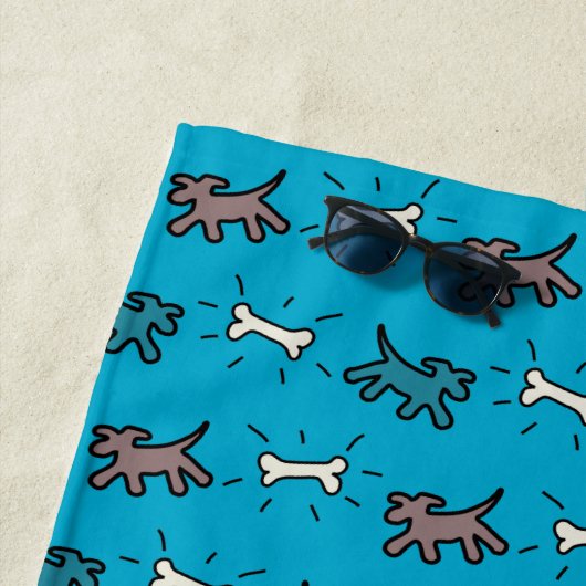 犬用の骨の落書きのスタイルの名前の青いビーチタオル ビーチタオル (インサイチュ)