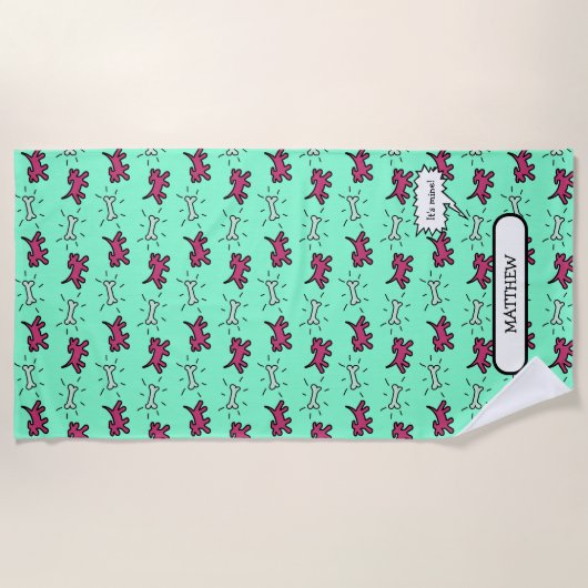 犬用の骨の落書きのスタイルの名前は色のビーチ2を選びます ビーチタオル (正面)