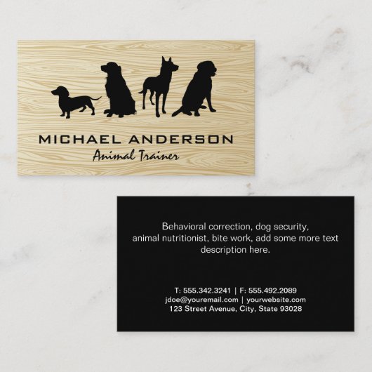 犬用パック | 犬訓練 | 木目の背景 名刺 (正面/裏面)