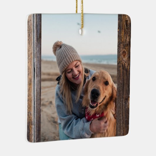 犬用フォトブラウン素朴ウッド付き初めてのクリスマス セラミックオーナメント (右)