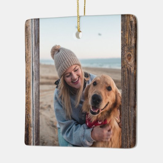 犬用フォトブラウン素朴ウッド付き初めてのクリスマス セラミックオーナメント (左)