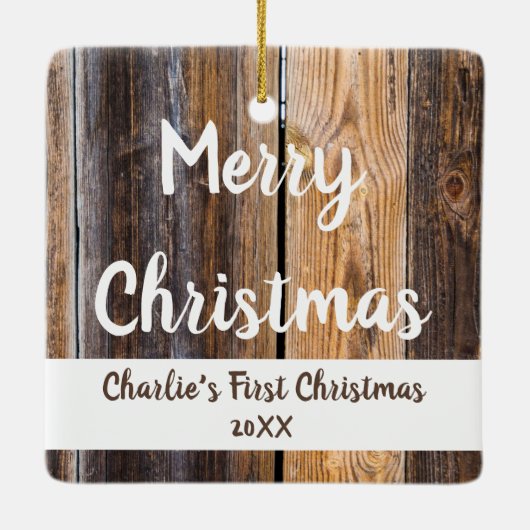 犬用フォトブラウン素朴ウッド付き初めてのクリスマス セラミックオーナメント (裏面)