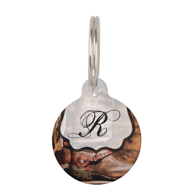 犬用 名入れ ID タグ カウボーイ ブーツ 倉庫風 木製 (正面)