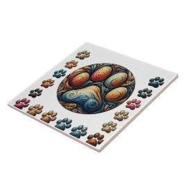 犬疑問に思の足の跡を取り囲んだ タイル