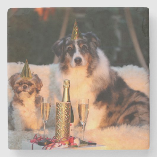 犬祝の新年 ストーンコースター (正面)