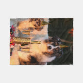 犬祝の新年 フリースブランケット (正面(横))