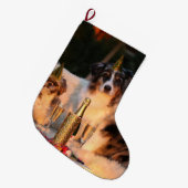 犬祝の新年 ラージクリスマスストッキング (正面 (吊り時))