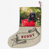 犬素朴の写真と名前のフェスティバル スモールクリスマスストッキング (裏面)