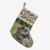 犬素朴の写真と名前のフェスティバル スモールクリスマスストッキング (正面 (吊り時))