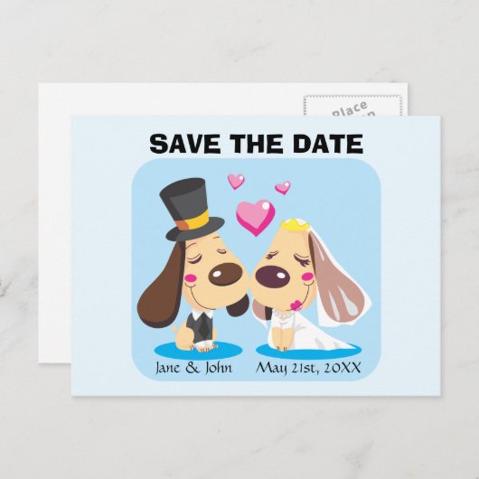 犬結婚したのカップル 案内ポストカード (正面/裏面)