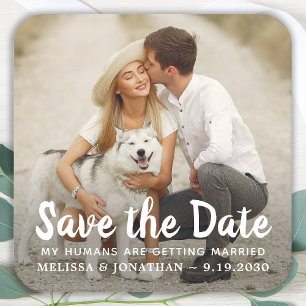 犬結婚のカスタムペットのカップル写真を保存 スクエアペーパーコースター