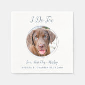 犬結婚の青モダンいペットの写真が汚い スタンダードカクテルナプキン (正面)